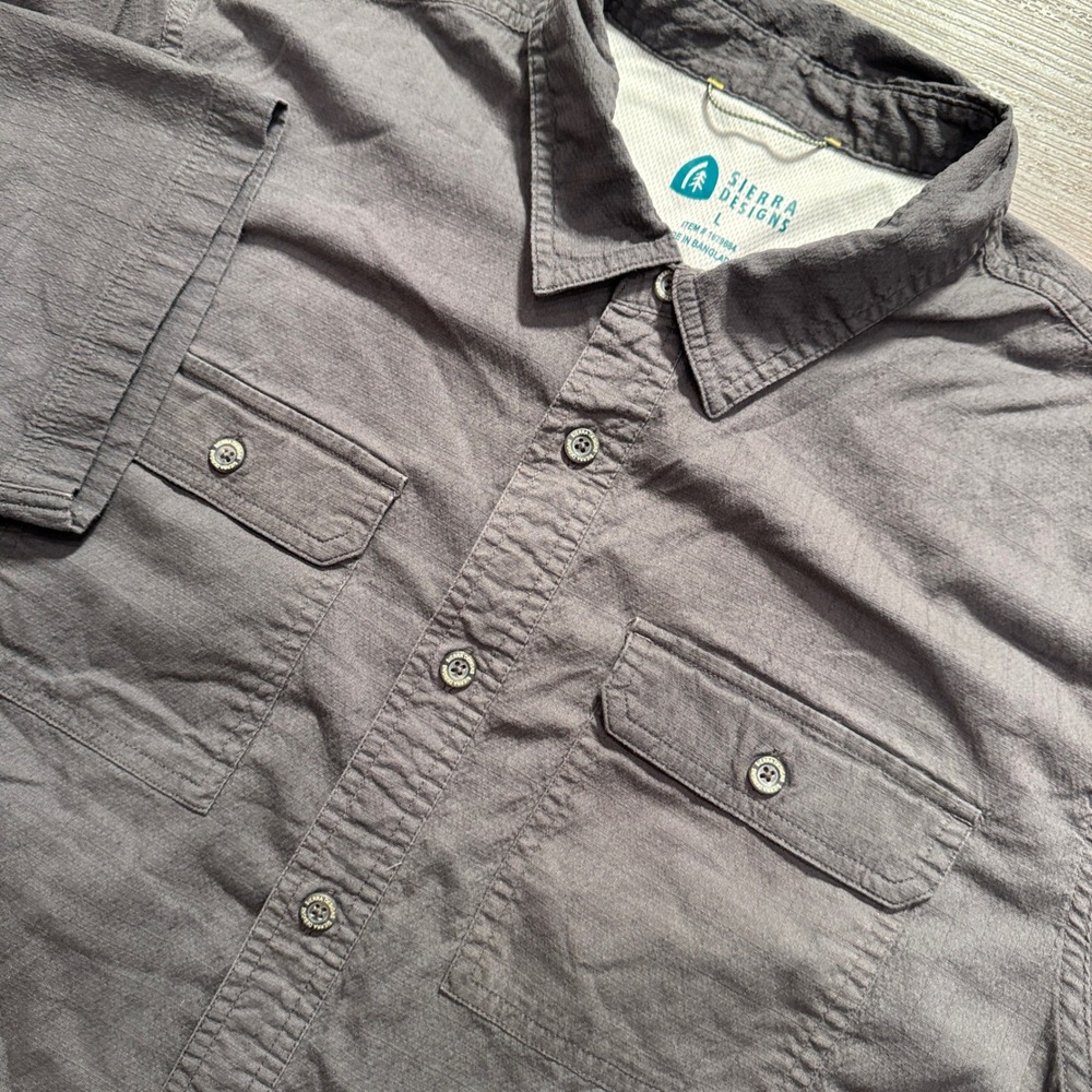 Sierra Designs Shirt Mens L Gray Cotton Outdoor Hiking Performance Gorpcore Hike